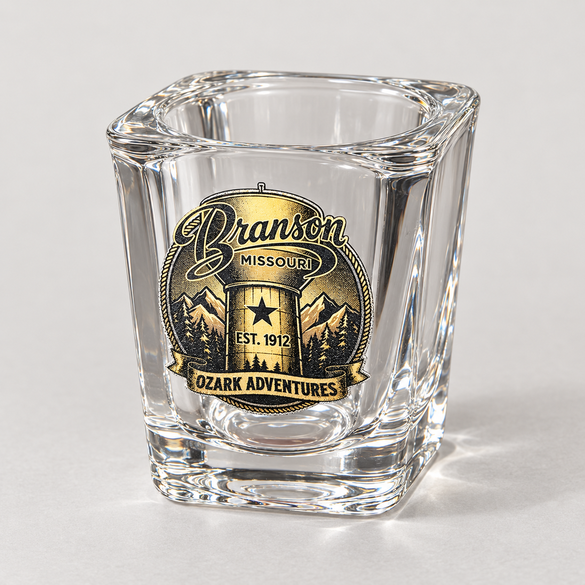 Printed 2.2 oz Clear Whiskey Glasses, Square Shot Glass