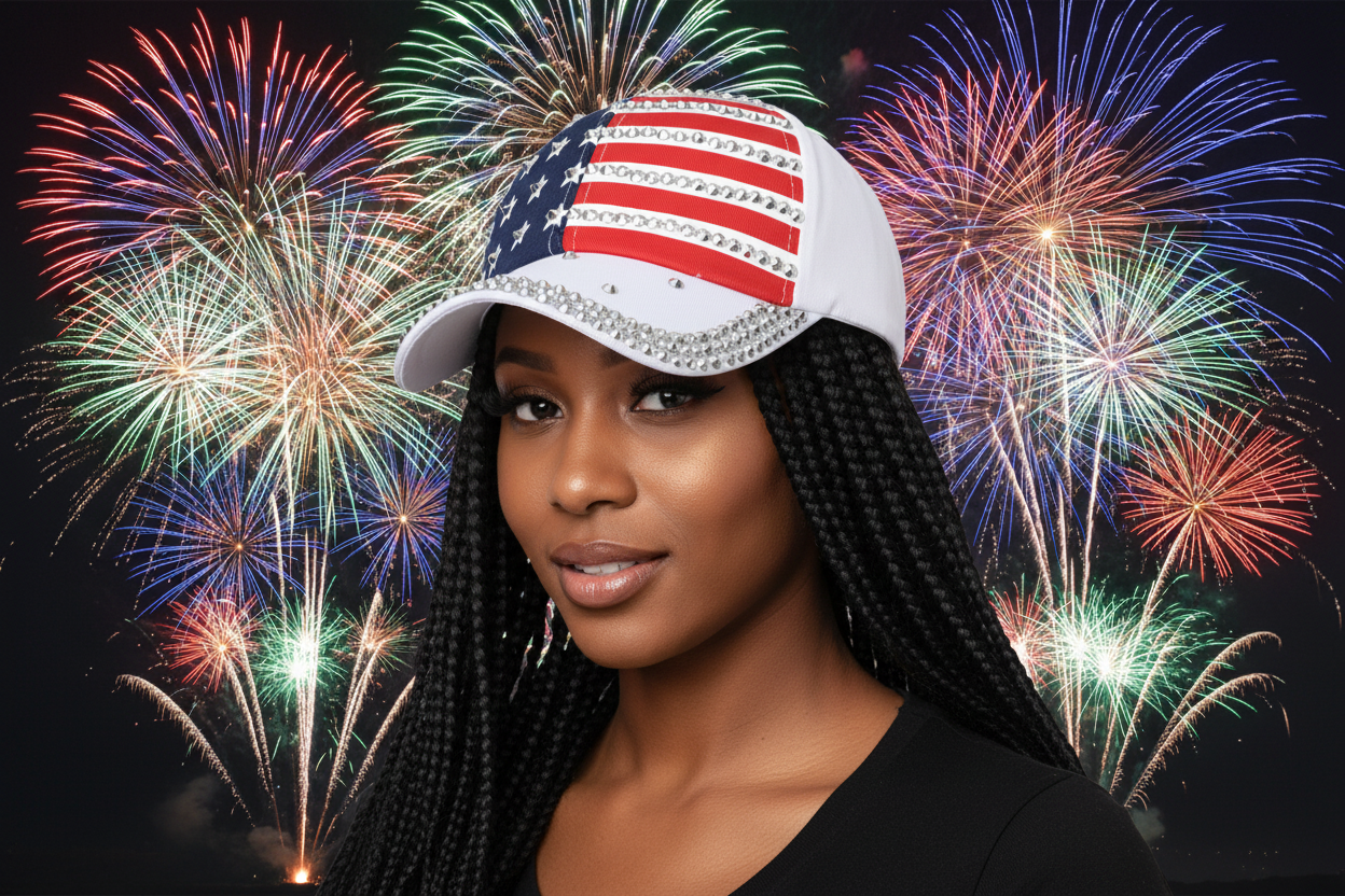 White Bling Flag Hat