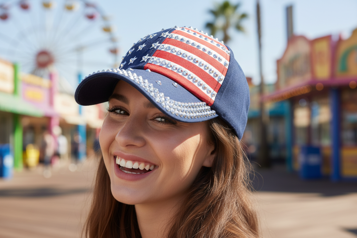 Navy Blue Bling Flag Hat