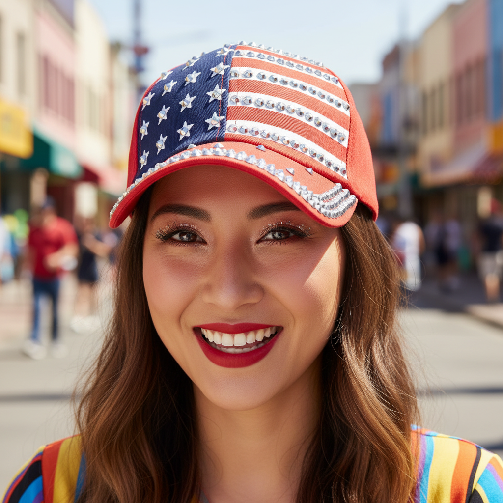 Red Bling Flag Hat