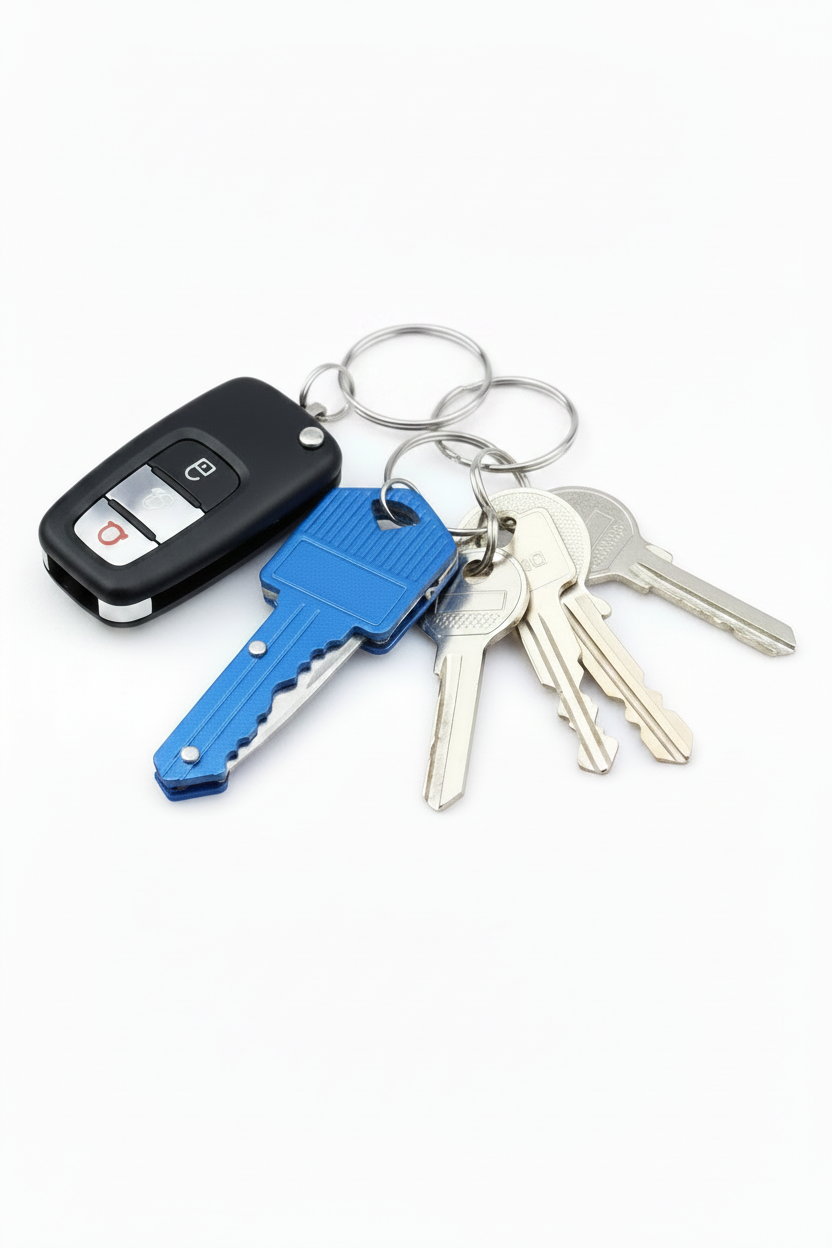 Blue Mini Key Shaped Folding Knife Keychain