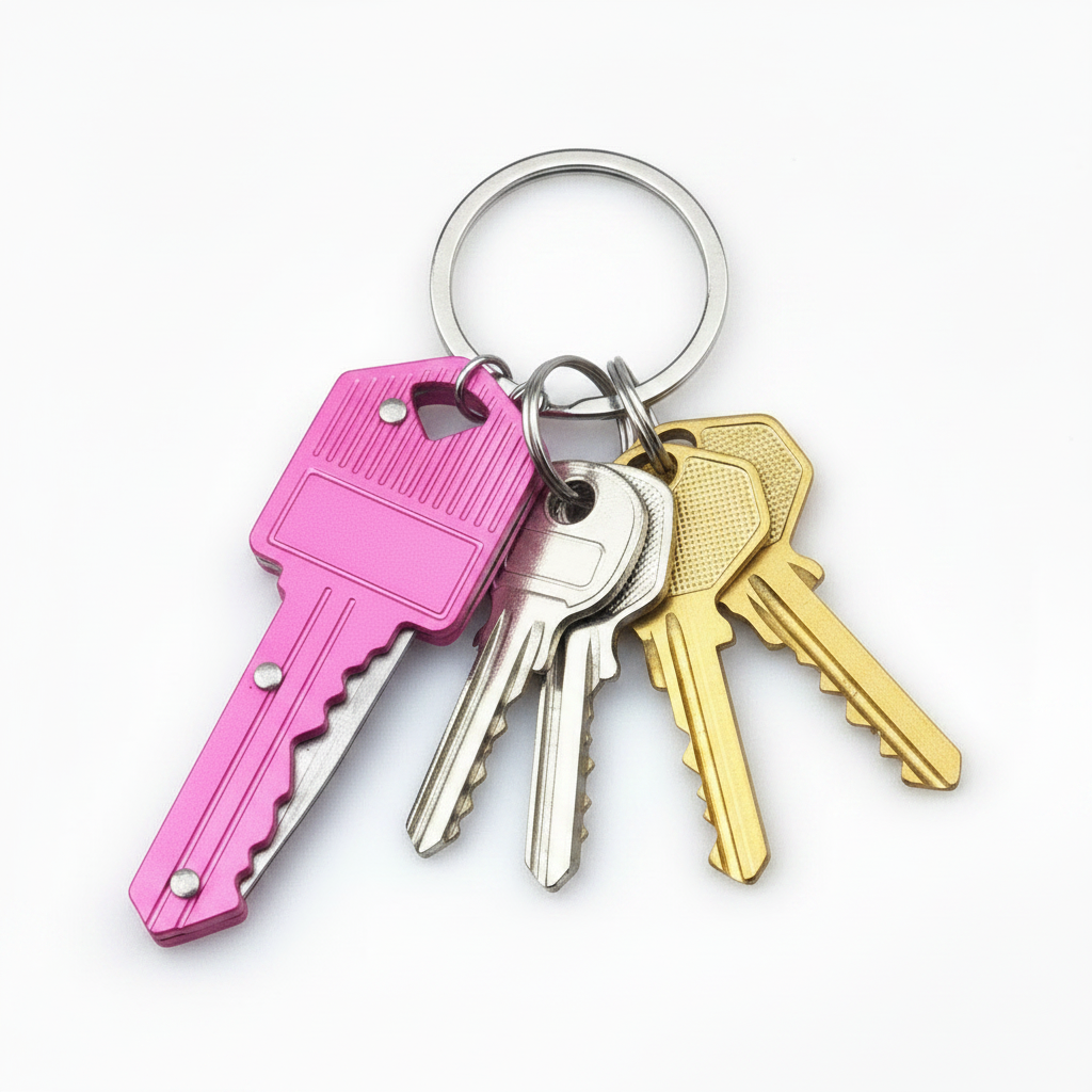 Pink Mini Key Shaped Folding Knife Keychain