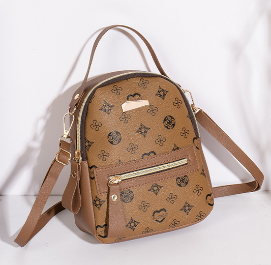 Khaki Colored Printed Mini Backpack