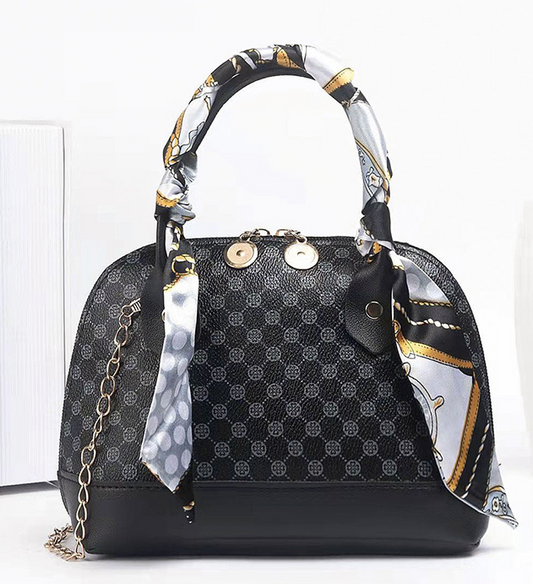 Vintage Printed Handbag/Crossbody Bag - Black