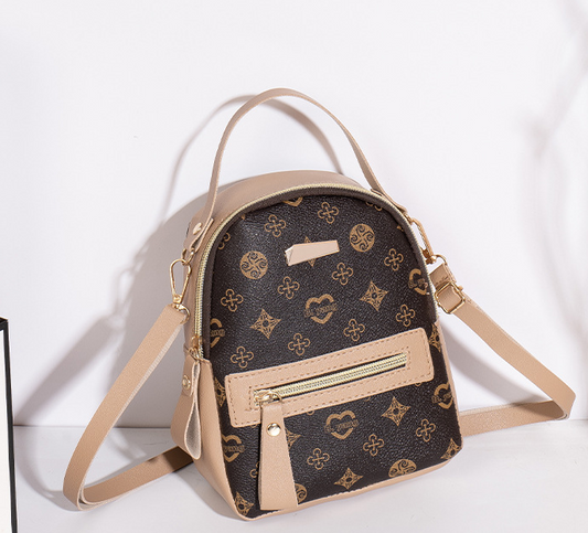 Apricot Colored Printed Mini Backpack