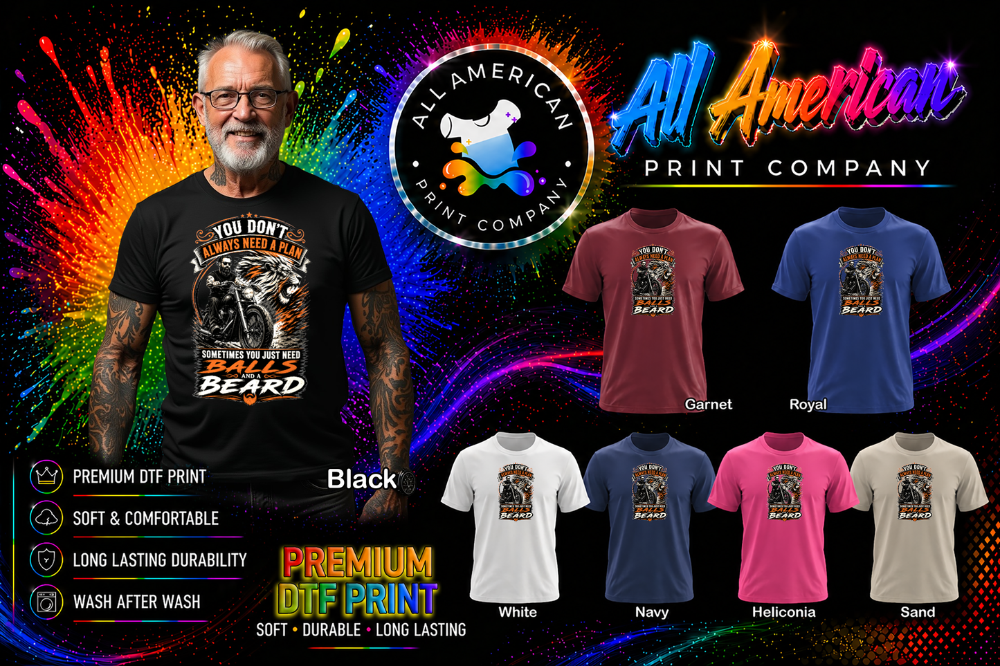 T-Shirt - Motorcycle - Balls & Beard