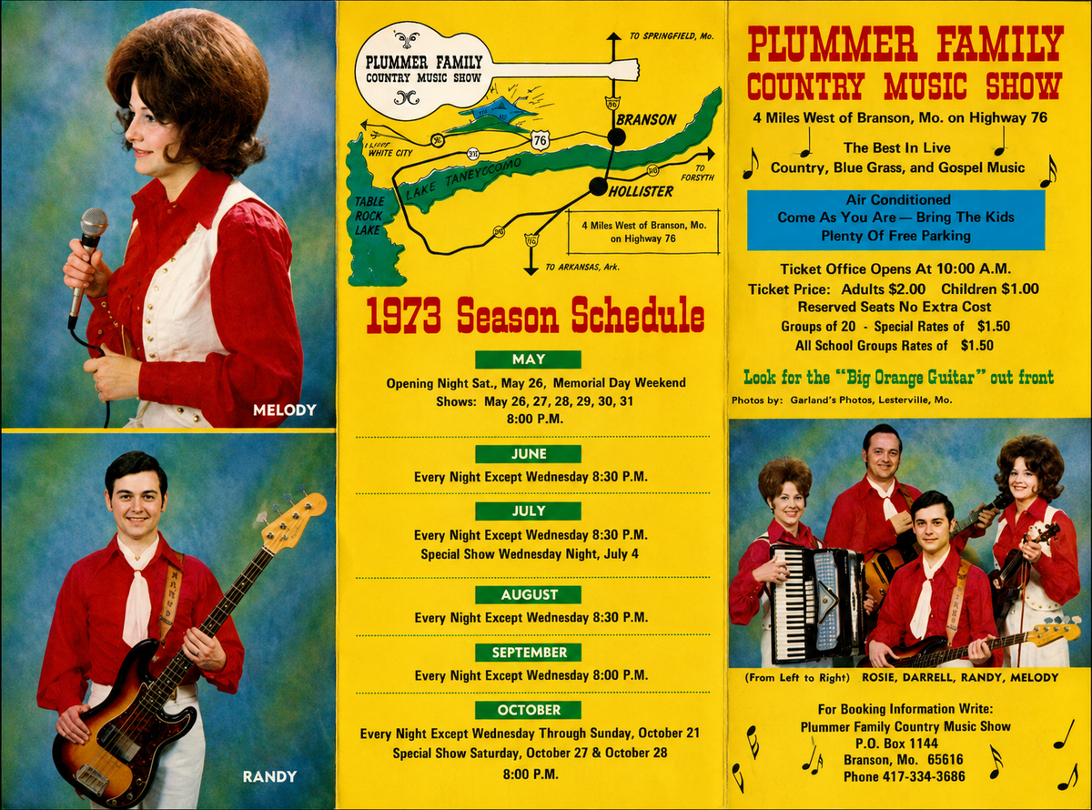 1973 Plummer Family Country Music Show season brochure featuring Randy Plummer and his family