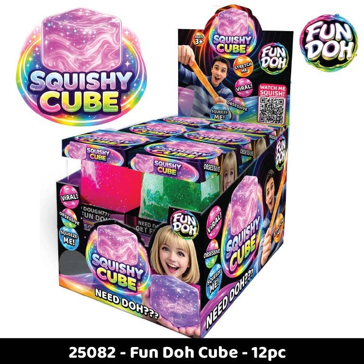 Fun Doh Squish & Squeeze Sparkle Cube Fidget Toy- 12/Display: Wholesale Price