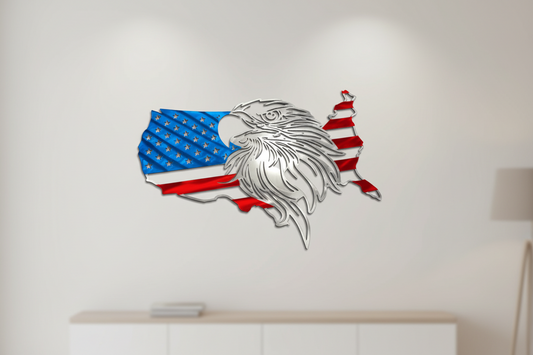 USA Flag with Eagle Head Metal Decor