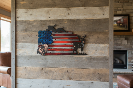 USA Flag with Wildlife Metal Wall Art