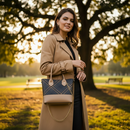 Khaki Plaid Colored Handbag