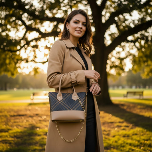 Khaki Plaid Colored Handbag