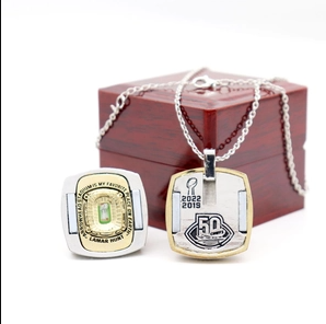 American Football Championship Ring Pendant Necklace Gold Silver Plated Alloy Red KC Logo Rhinestone Inlaid Super Bowl Winner Commemorative Jewelry Collectible