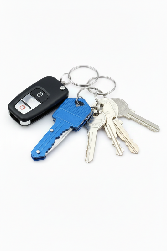 Blue Mini Key Shaped Folding Knife Keychain