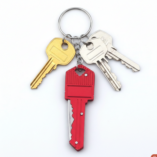 Red Mini Key Shaped Folding Knife Keychain
