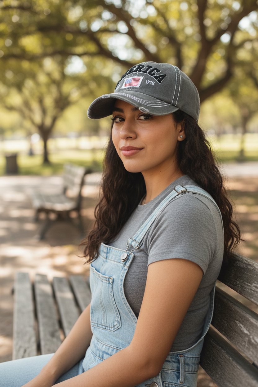 America Hat with US Flag- Grey