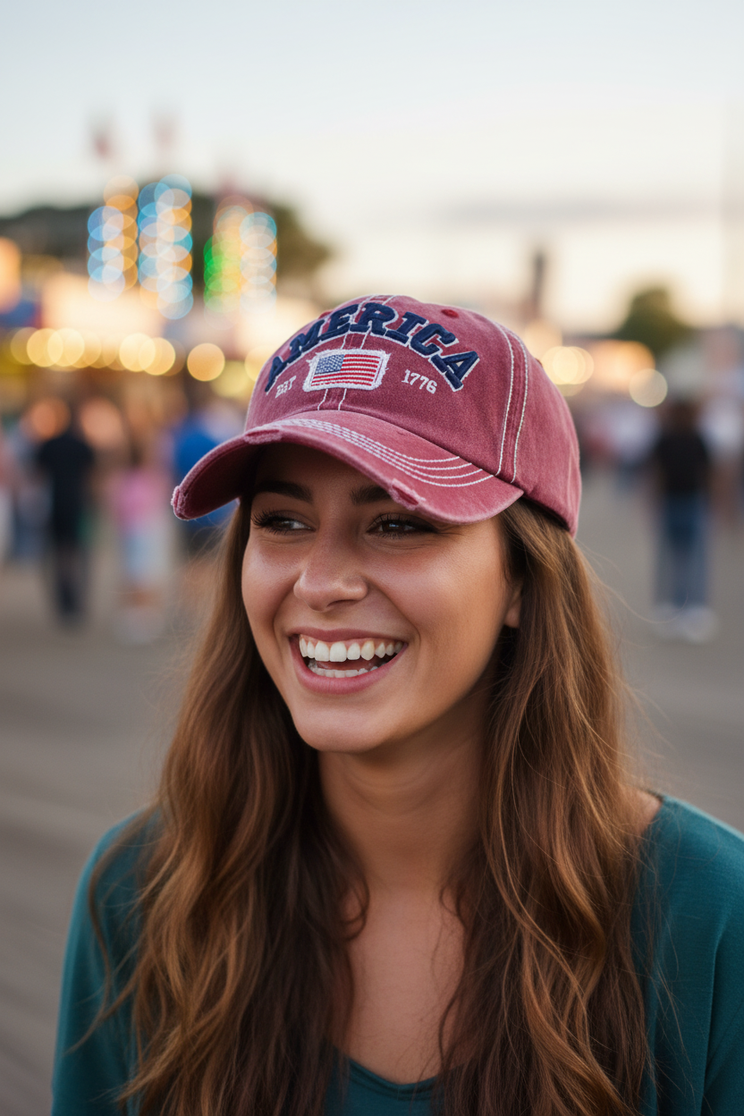 America Hat with US Flag- Wine Red