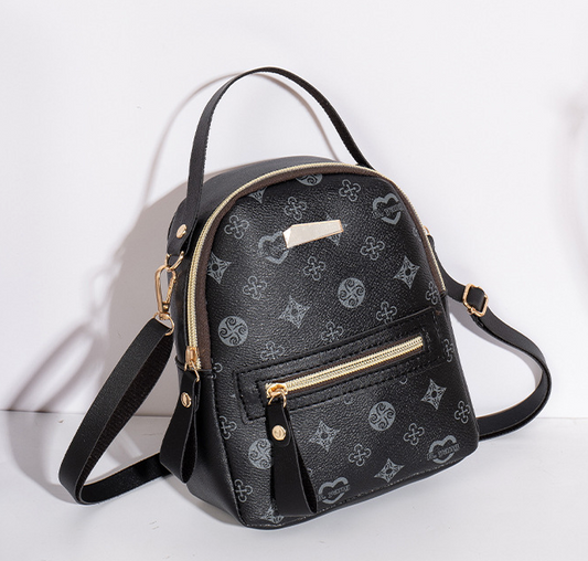 Black Colored Printed Mini Backpack