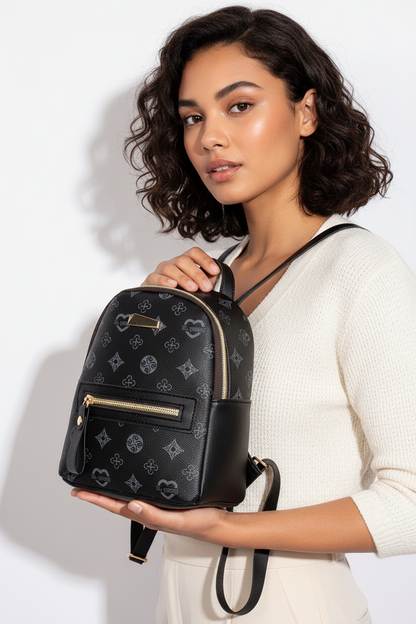 Black Colored Printed Mini Backpack