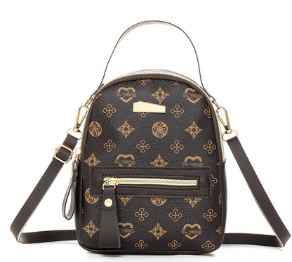 Dark Brown Colored Printed Mini Backpack