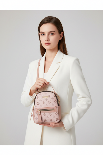 Pink Colored Printed Mini Backpack