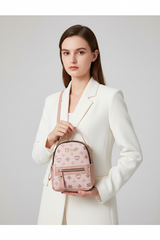 Pink Colored Printed Mini Backpack