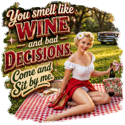 T-Shirt - Wine & Bad Decisions - Retro Housewife Designs