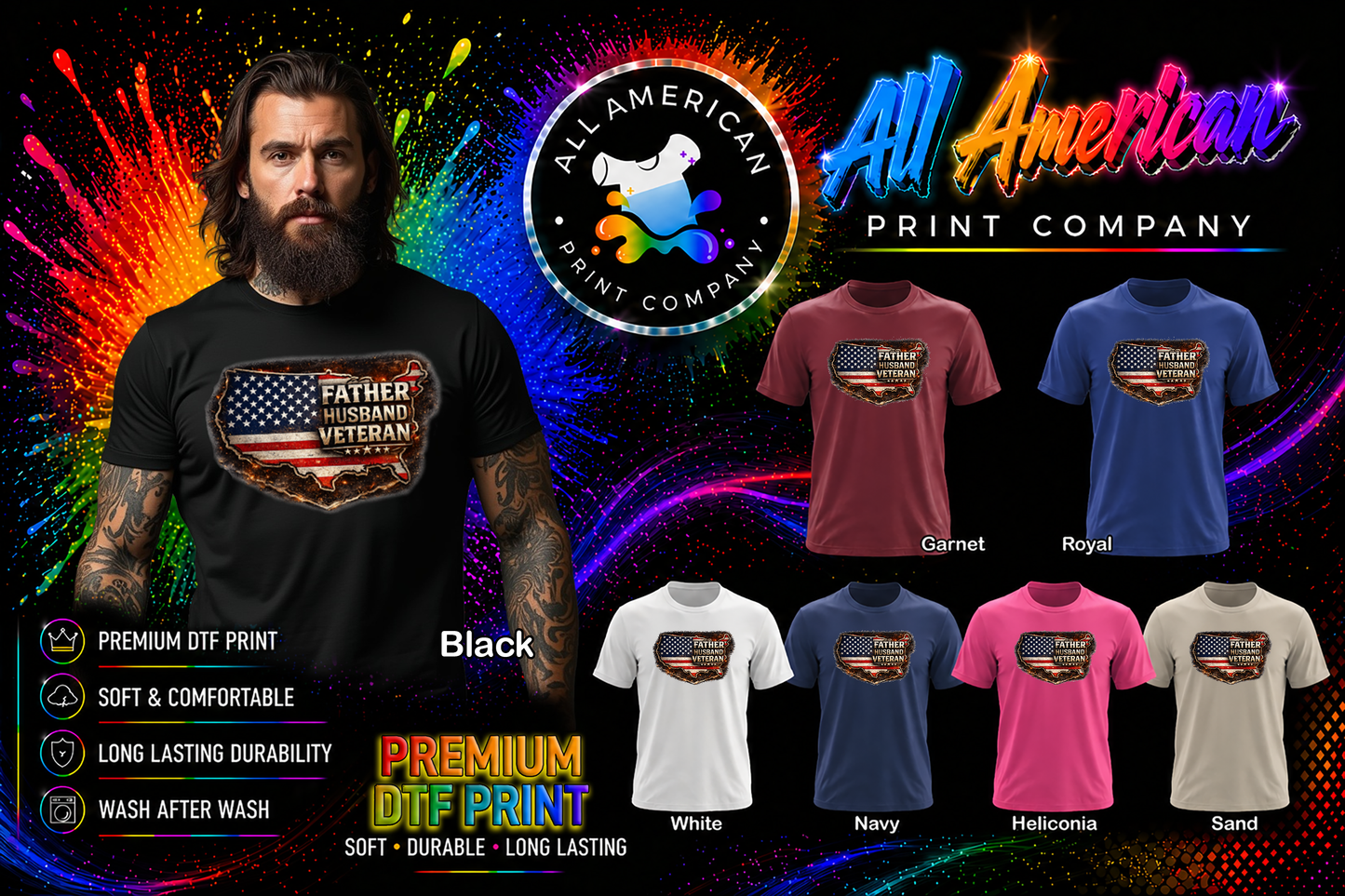 T-Shirt - Father, Husband, Veteran